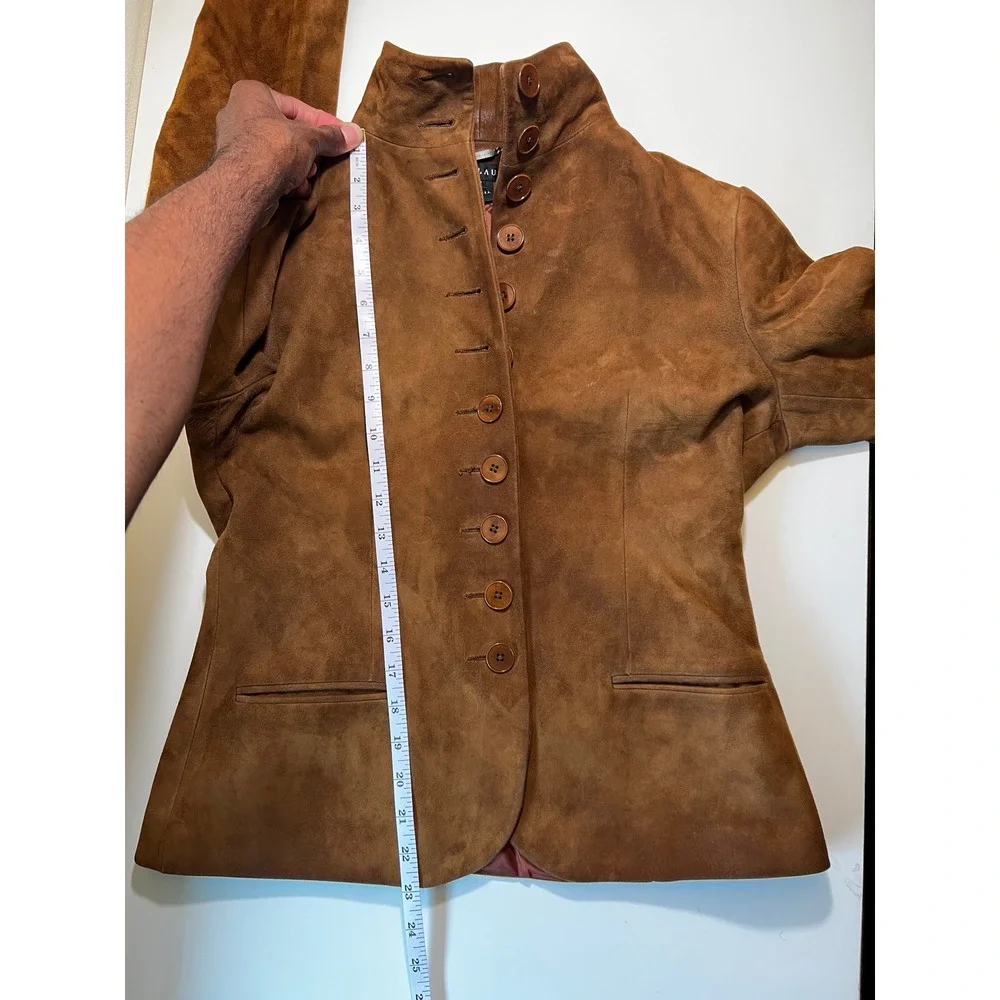 Ralph Lauren Suede Leather Blazer Jacket Women's 10 Brown Label Black Vintage - Picture 9 of 13